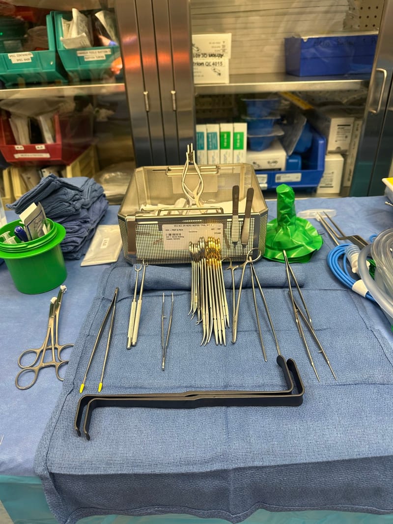 Inspire hypoglossal nerve stimulator surgical instrument set in sterilization tray