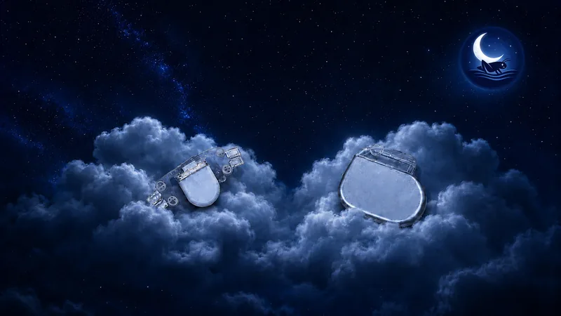 The Inspire and Genio implants resting on clouds under a night sky